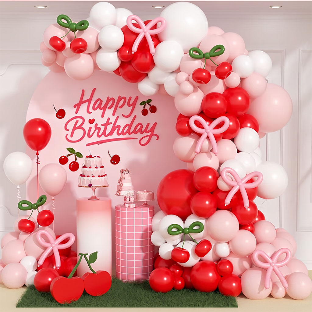 Balloon Arch Kit - 136Pcs Cherry Shaped Balloon Garland Arch