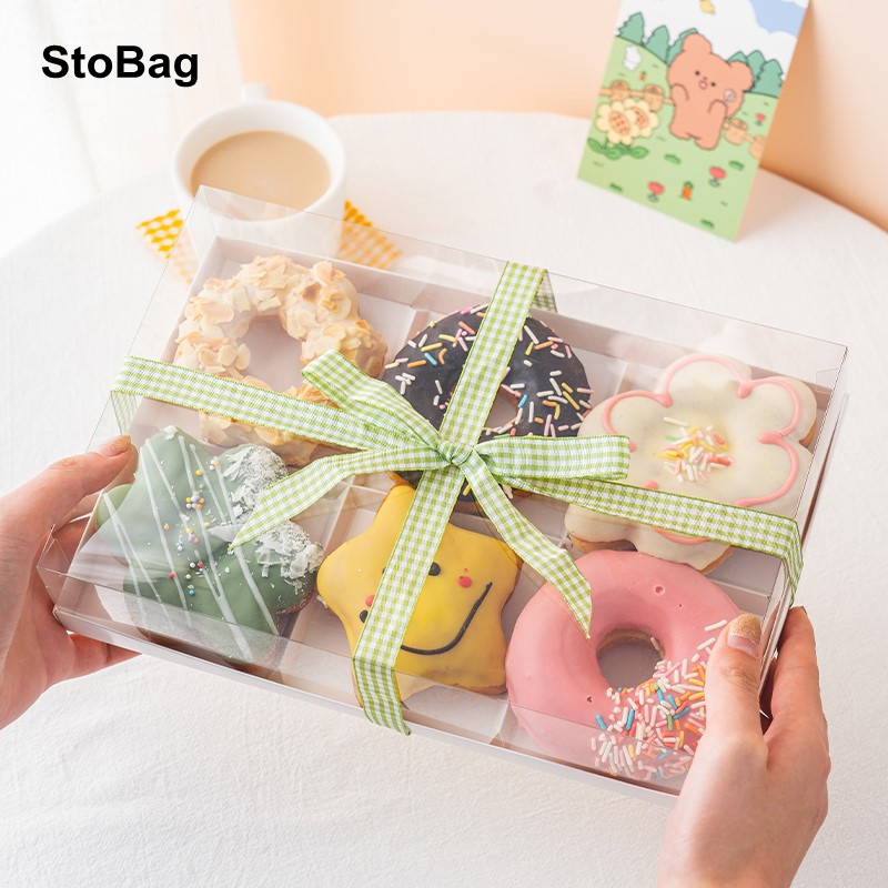 Event Party Box - StoBag 5pcs/Lot Donuts Dessert Packaging Transparent