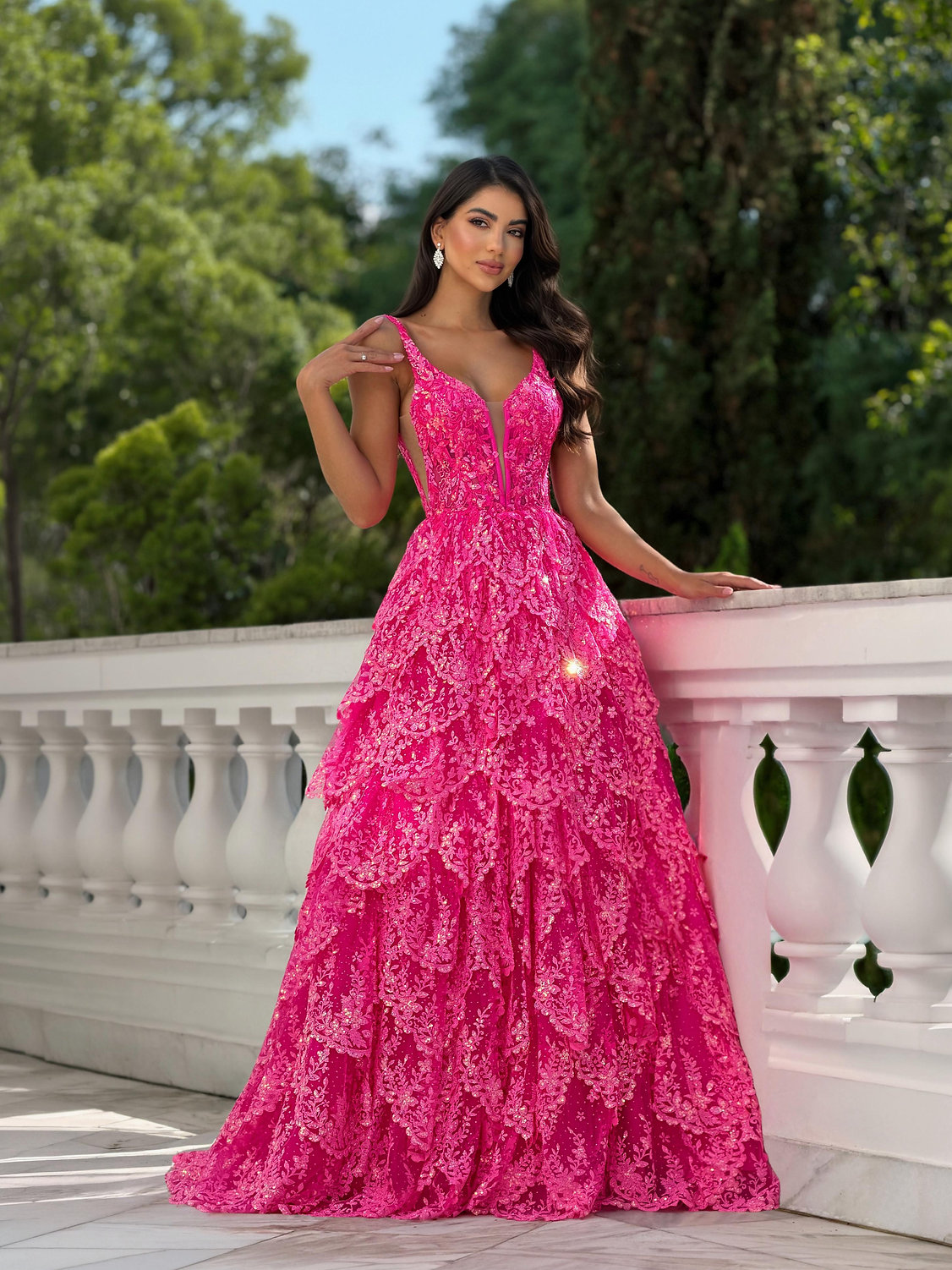 Glitter Tablecloth - Glamorous Fuchsia Prom Dresses Glitter Lace
