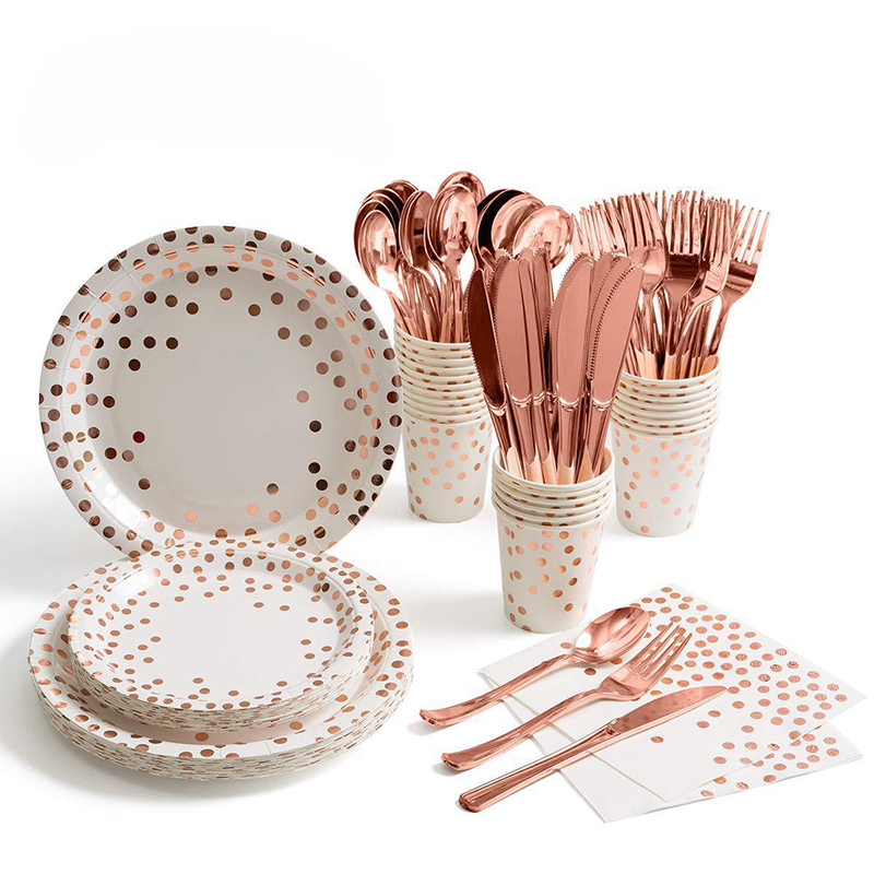 Table Cloth Disposable - Rose Gold Party Tableware Kit Table