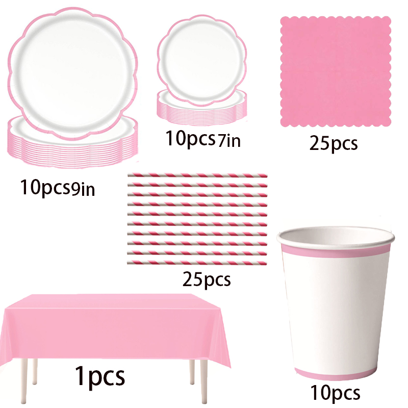 Table Cloth Disposable - Pink Scalloped Edge DisposableTablewareSetPaperPlatesPaper Cups Napkins
