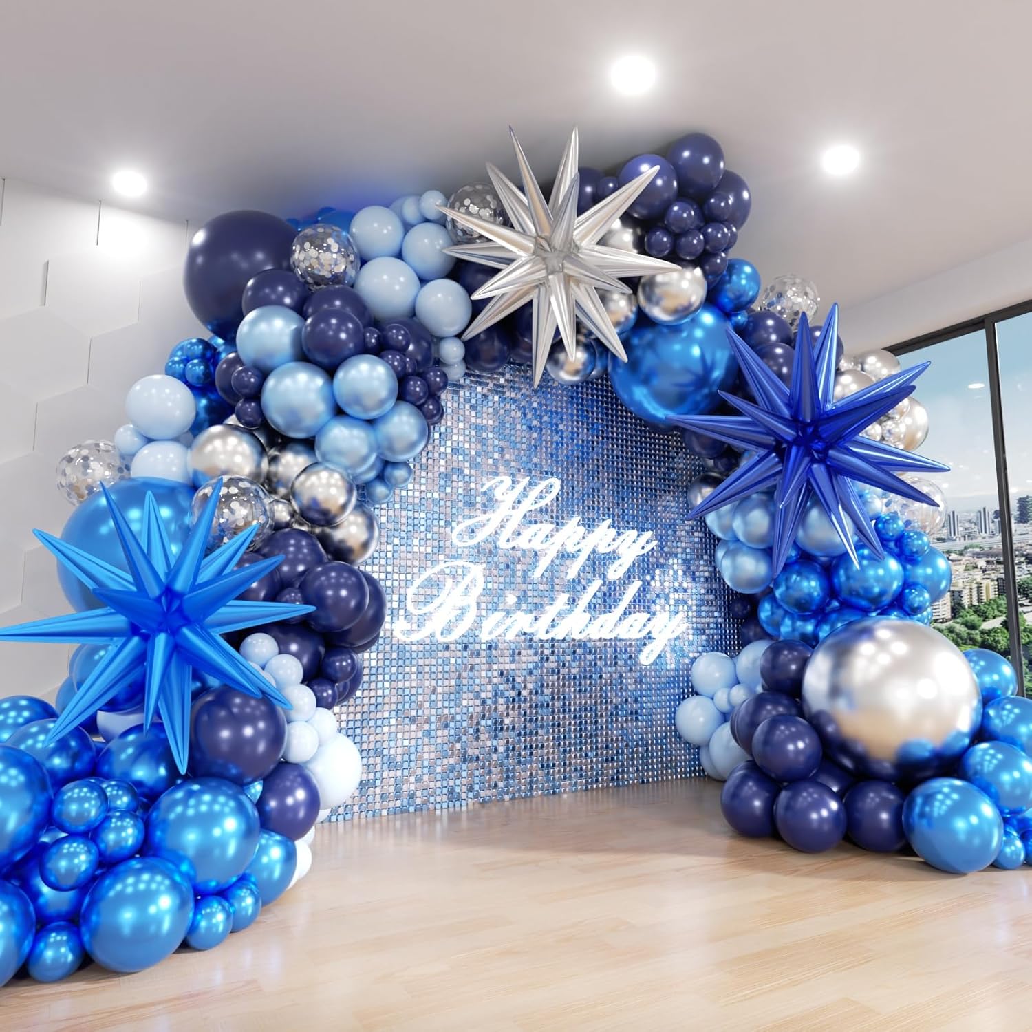 Balloon Arch Kit - 105Pcs Blue Balloons Arch Kit Metallic
