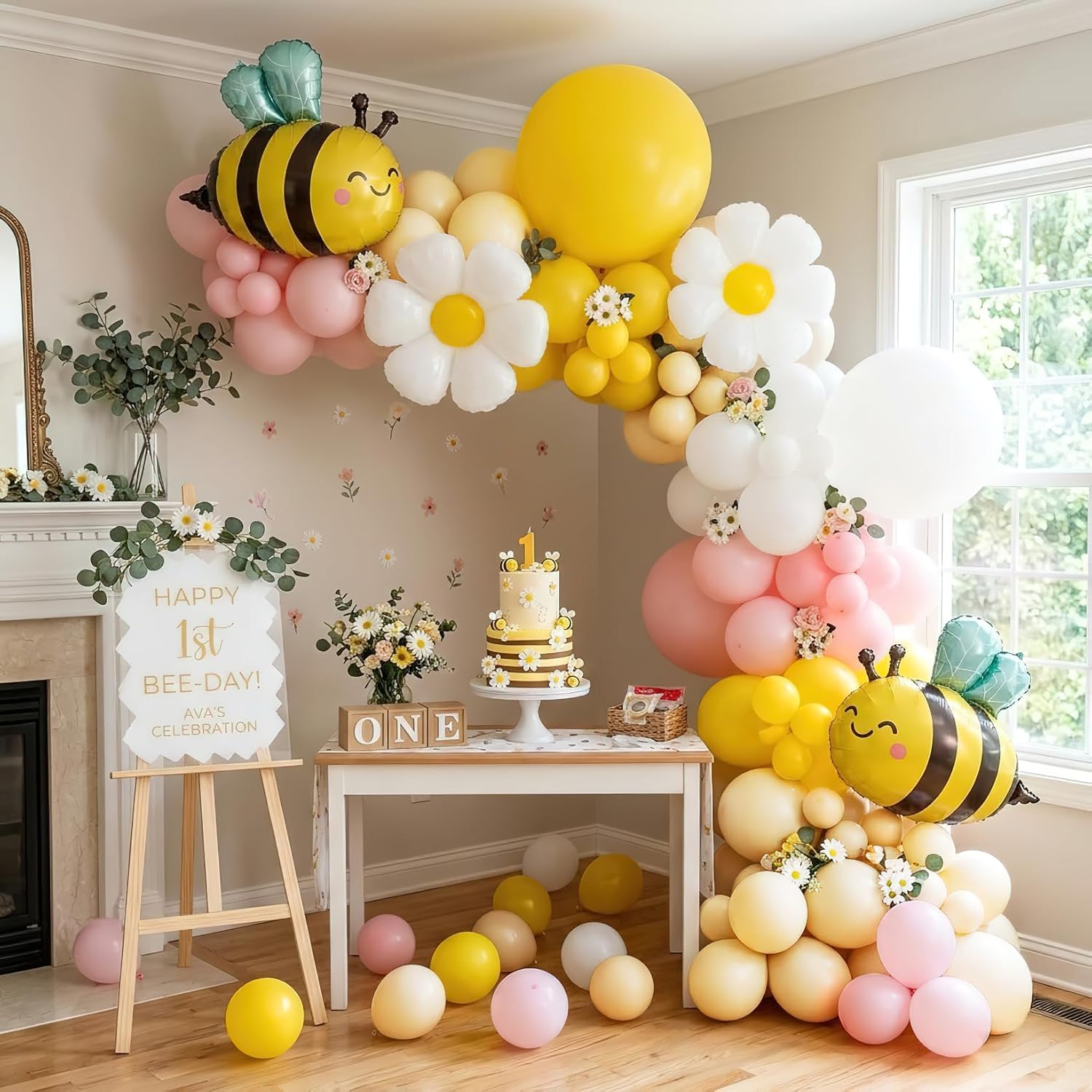 134Pcs Yellow Pink Bee Balloon - Balloon Arch Kit 评论和价格