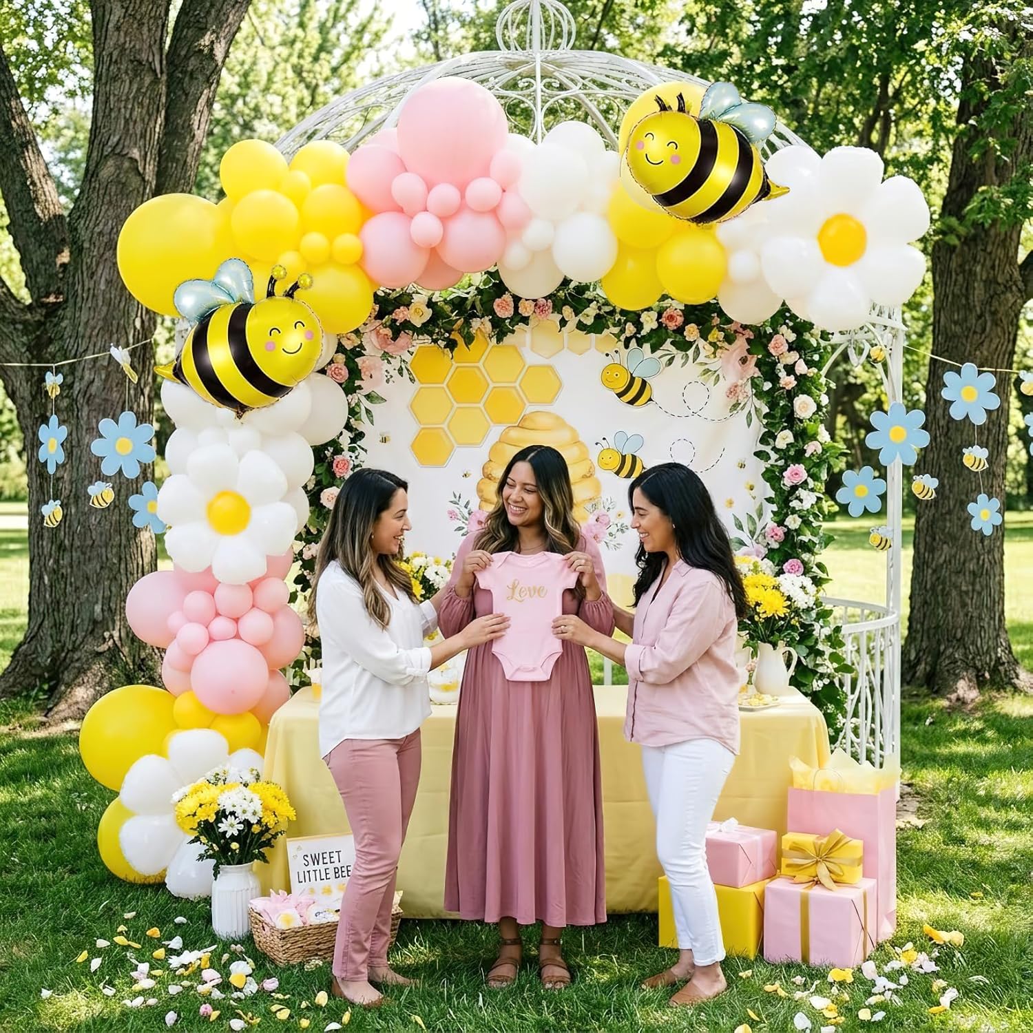 134Pcs Yellow Pink Bee Balloon - Balloon Arch Kit 评论和价格