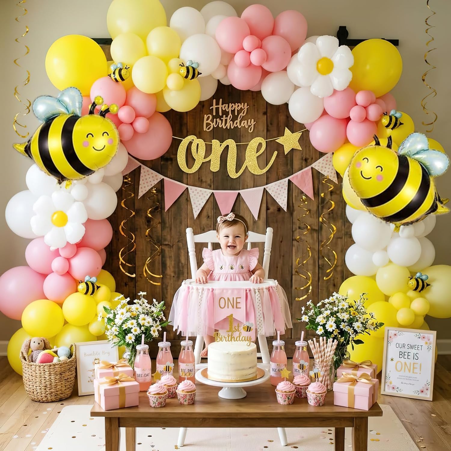 134Pcs Yellow Pink Bee Balloon - Balloon Arch Kit 评论和价格