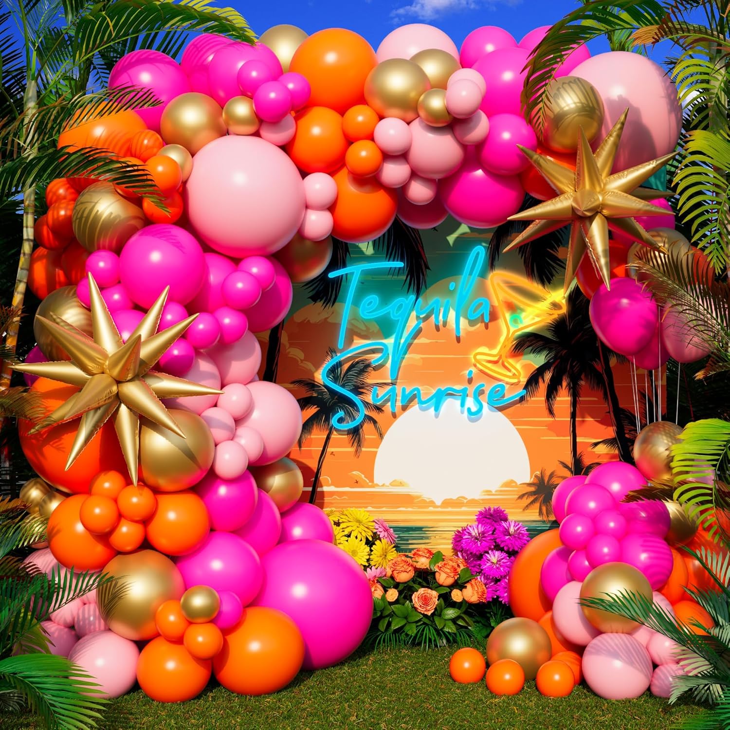 123Pcs Hot Pink Orange Metalli - Balloon Arch Kit 评论和价格