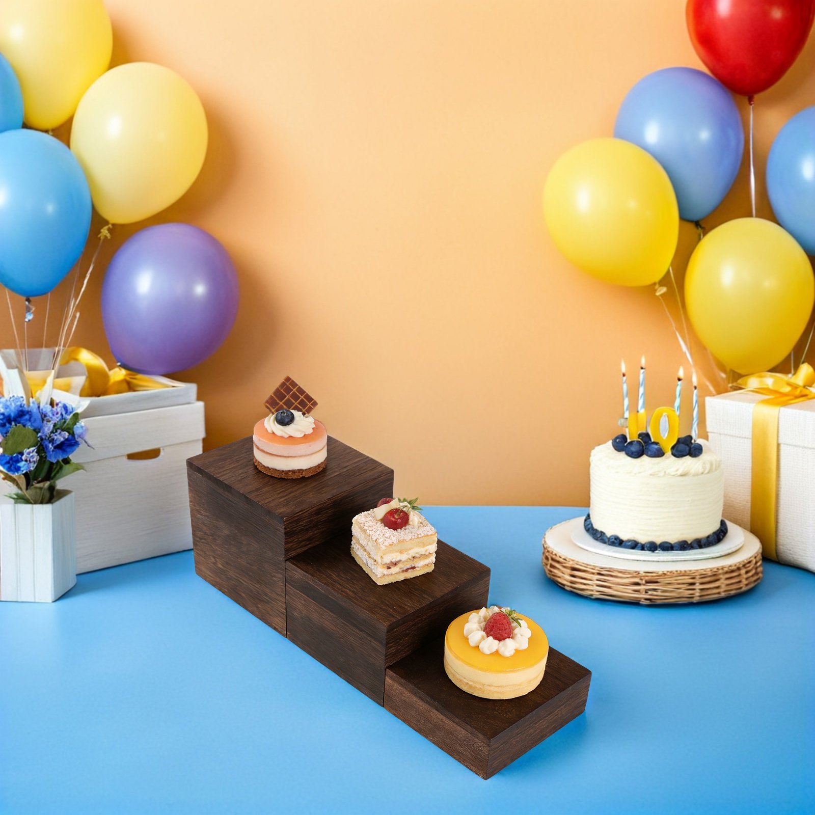 3Pcs Rustic Wooden Tiered Cake - Cupcake Stand Tier 评论和价格