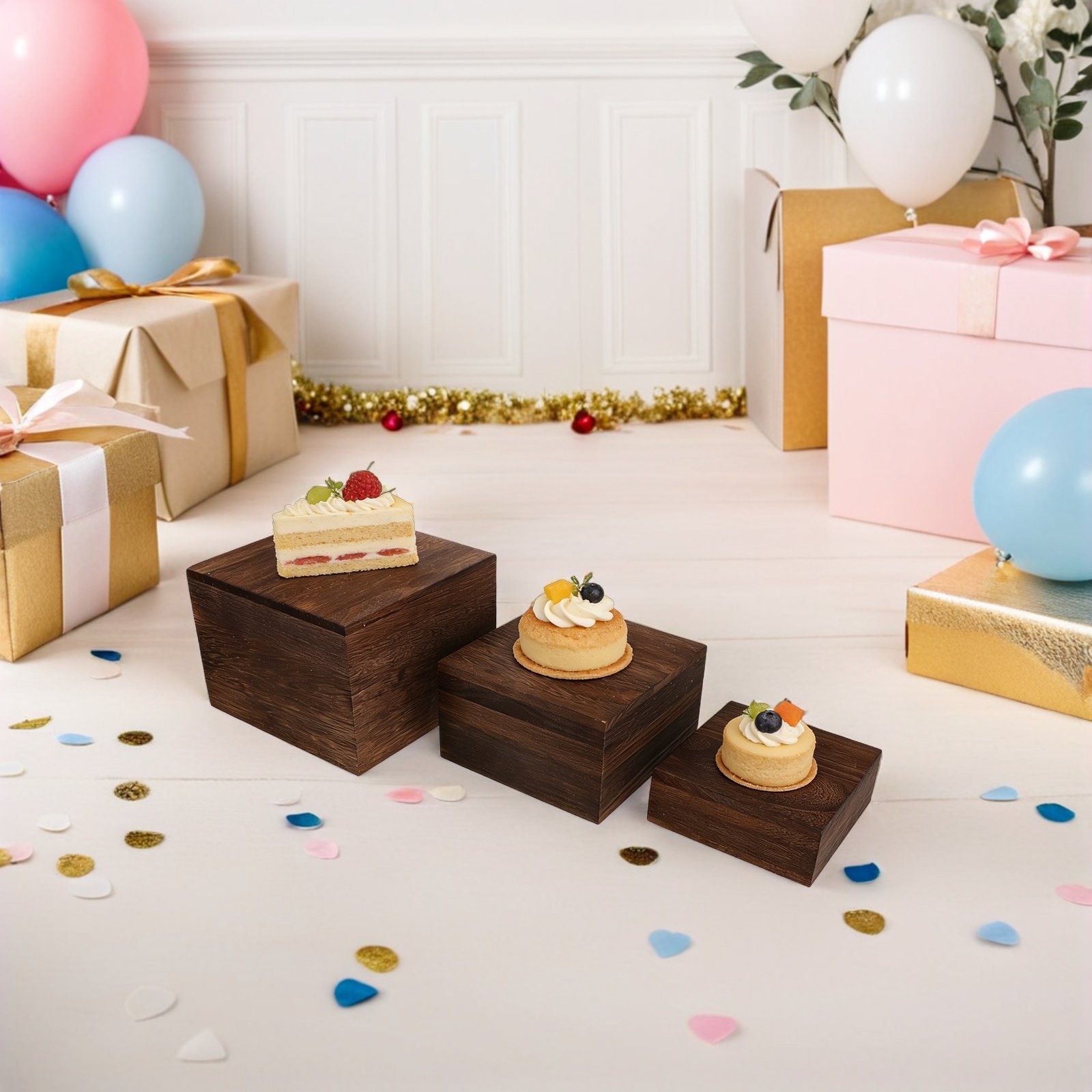 3Pcs Rustic Wooden Tiered Cake - Cupcake Stand Tier 评论和价格