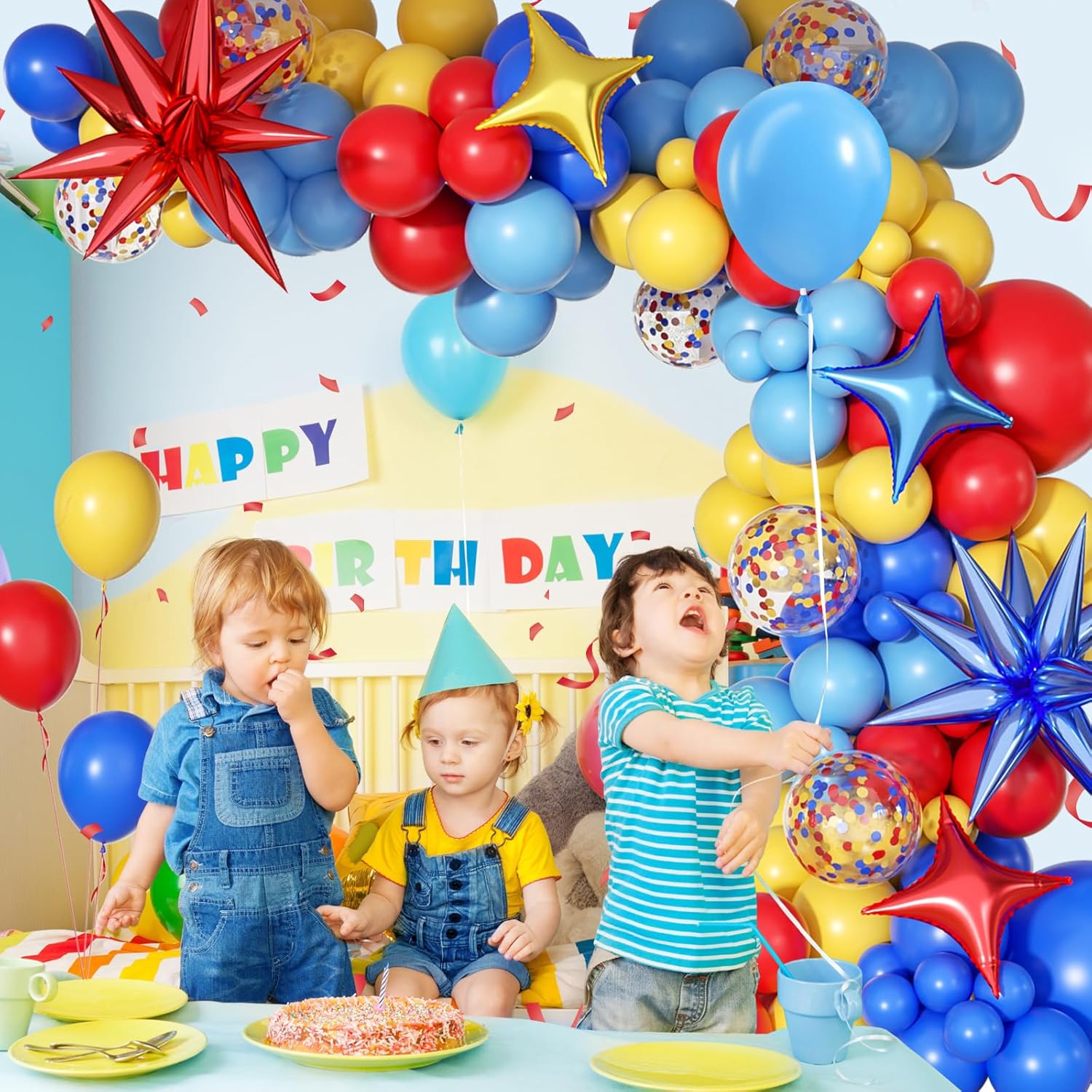 Blue Red Yellow Rainbow Balloo - Balloon Arch Kit 评论和价格
