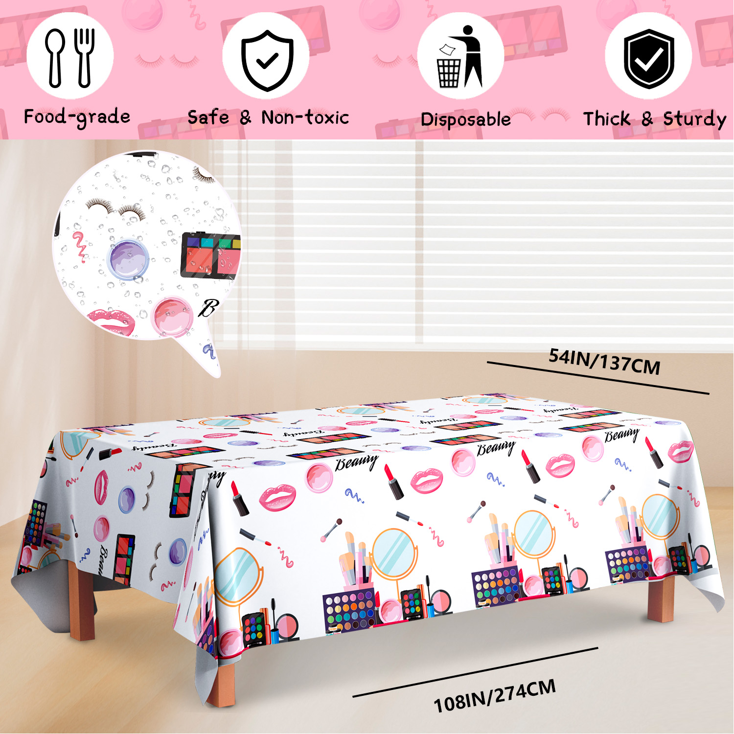 Makeup Party Tablecloth, 3 Pcs - Table Cloth Disposable 评论和价格