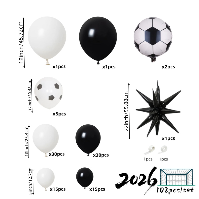 102Pcs Black and White Footbal - Balloon Arch Kit 评论和价格