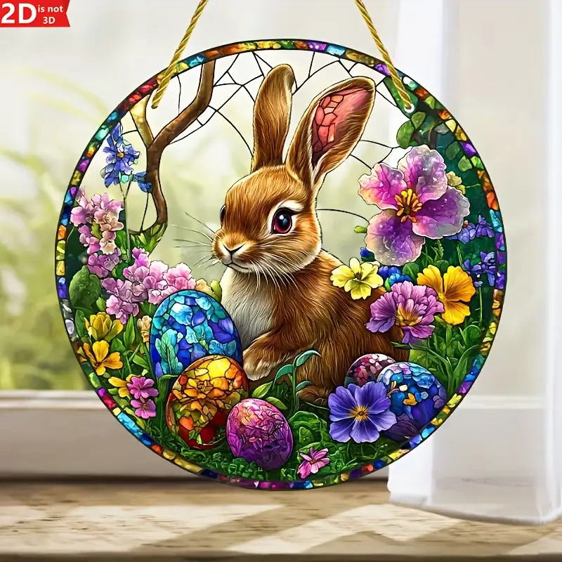 2Pcs Easter Rabbit Stained Acr - Flower Wall Panel 评论和价格