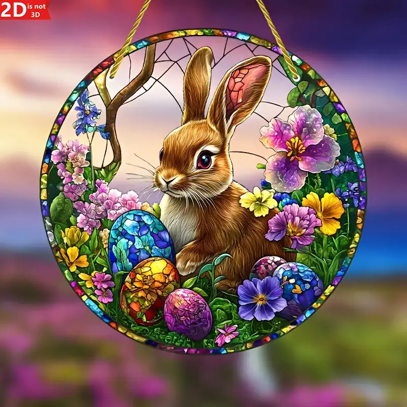 2Pcs Easter Rabbit Stained Acr - Flower Wall Panel 评论和价格