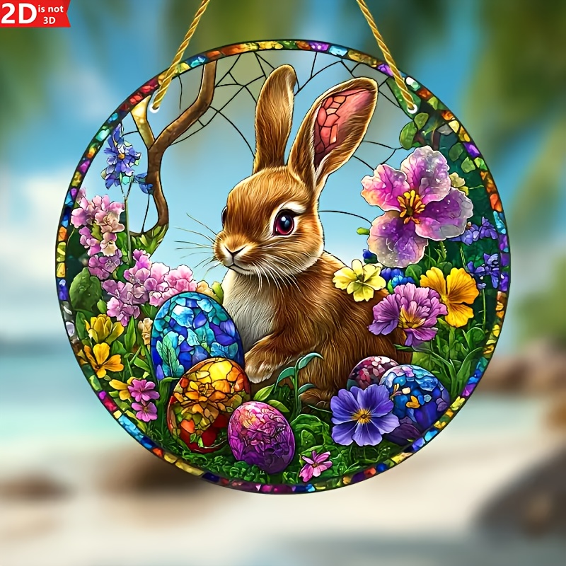 2Pcs Easter Rabbit Stained Acr - Flower Wall Panel 评论和价格