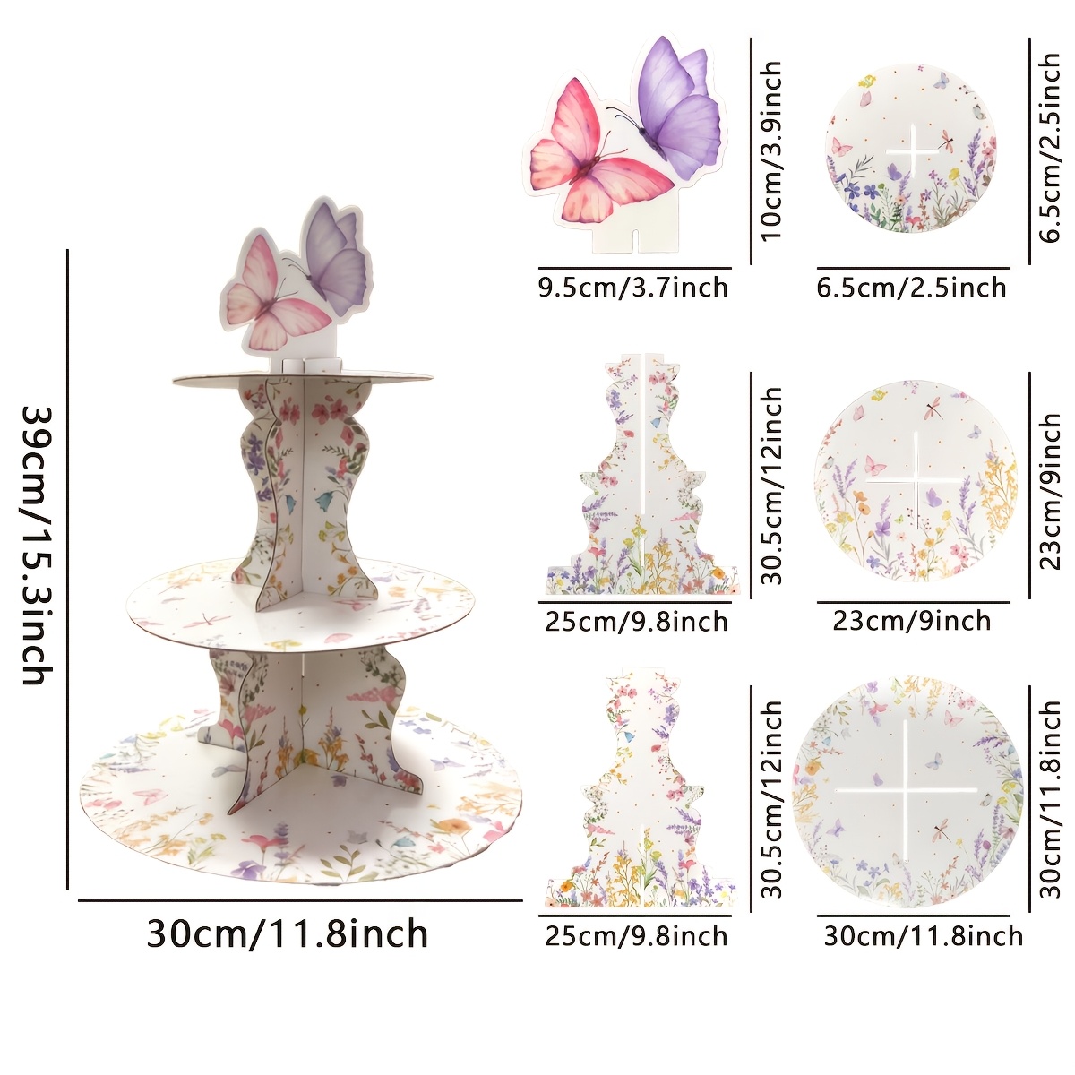 3-Tier Wildflower Butterfly Ca - Cupcake Stand Tier 评论和价格
