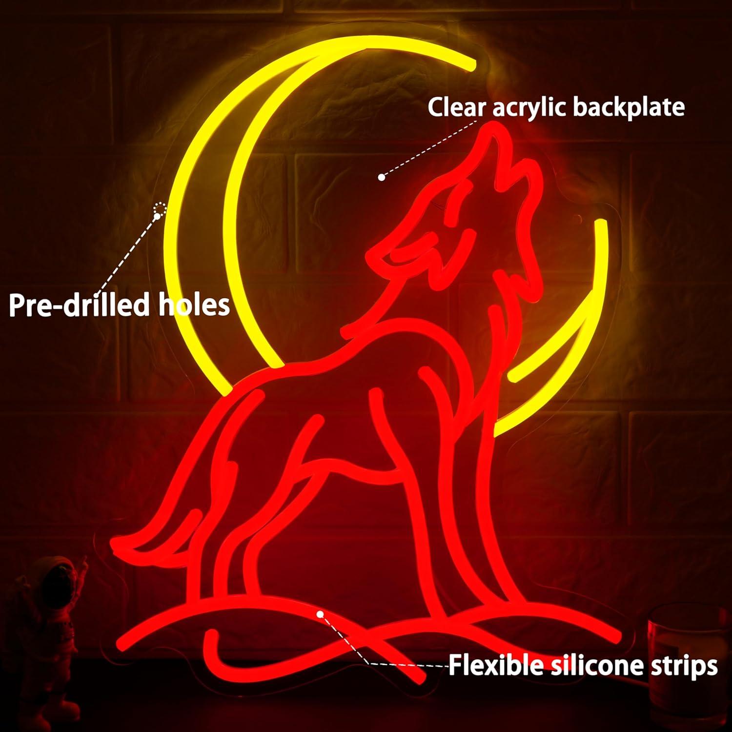 Howling Wolf Neon Sign Dimmabl - Neon Sign Party 评论和价格