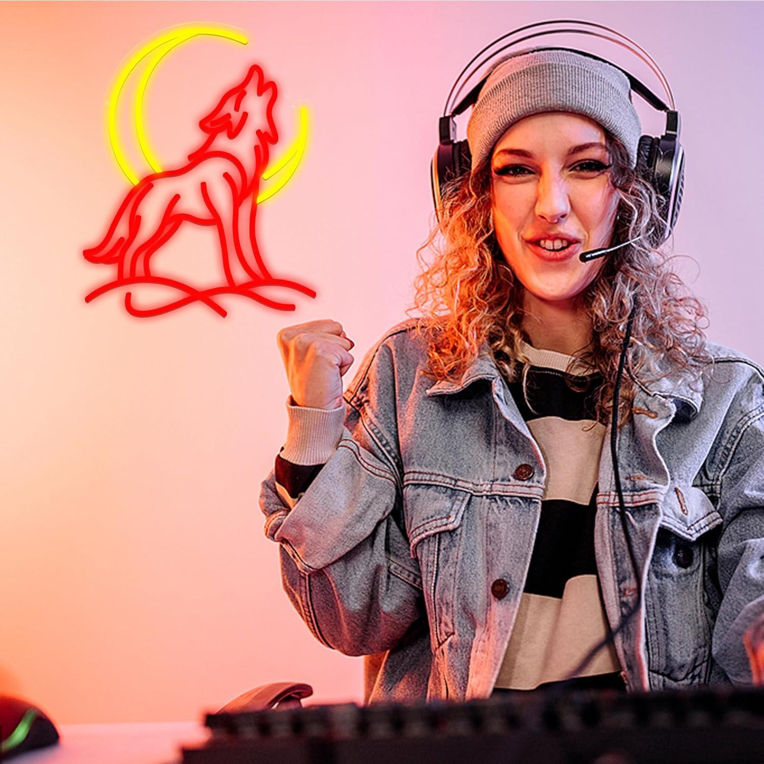 Howling Wolf Neon Sign Dimmabl - Neon Sign Party 评论和价格